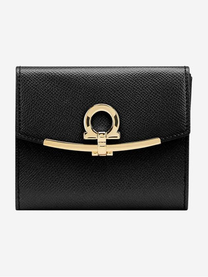 Gancini Leather Half Wallet Black - SALVATORE FERRAGAMO - BALAAN 2