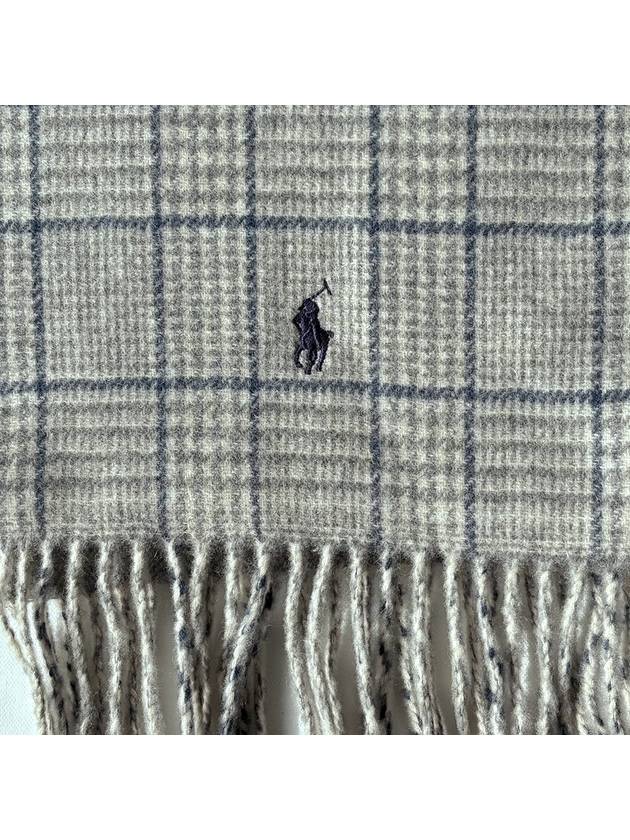 Double sided Scarf Women Men Pony Logo Embroidered Half Check Reversible Muffler Gray PC0945 033 - POLO RALPH LAUREN - BALAAN 3