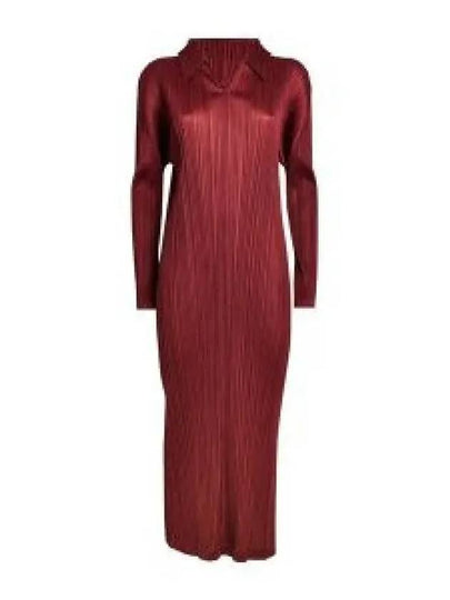 Pleated Pencil Midi Dress Red - ISSEY MIYAKE - BALAAN 2