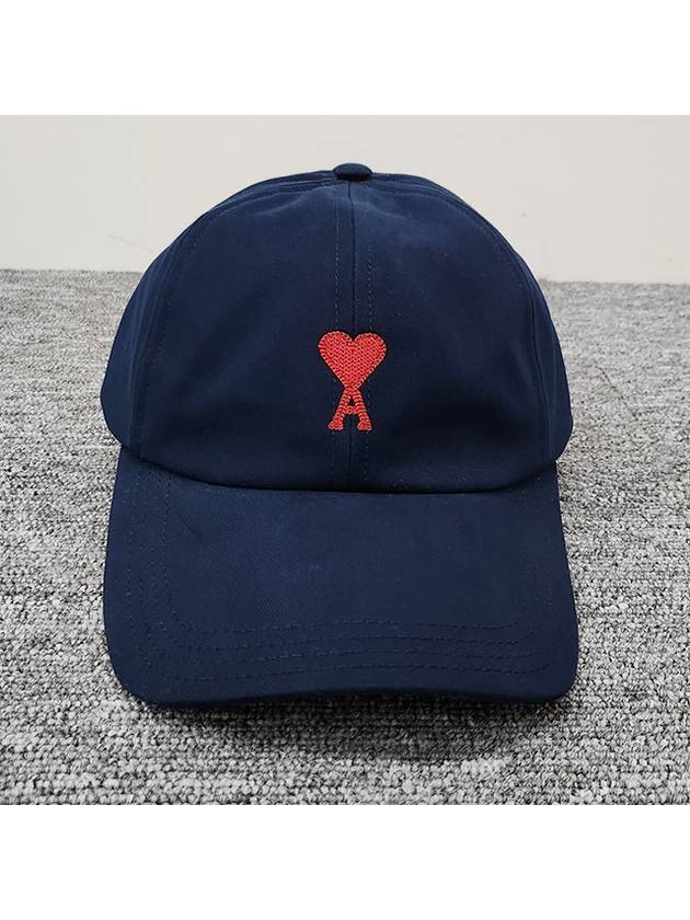 Embroidered Heart Logo Ball Cap Navy - AMI - BALAAN 3