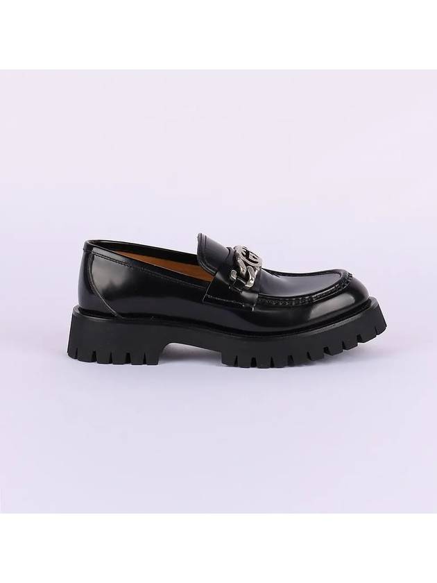 Loafer with Interlocking G Black Leather - GUCCI - BALAAN 3