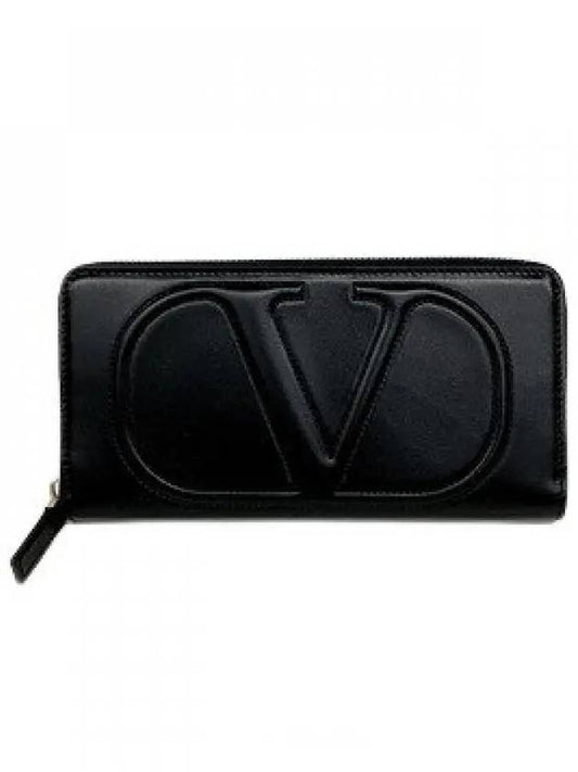 P0V23 QEL 0NO V logo zipper long wallet black - VALENTINO - BALAAN 2