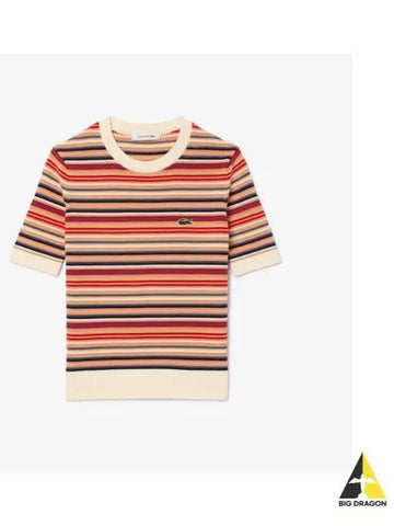 Women s Summer Striped Short Sleeve Sweater Red Mix - LACOSTE - BALAAN 1