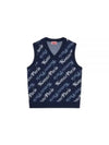 Paris Monogram Print All-Over Cotton Vest Navy - KENZO - BALAAN 2