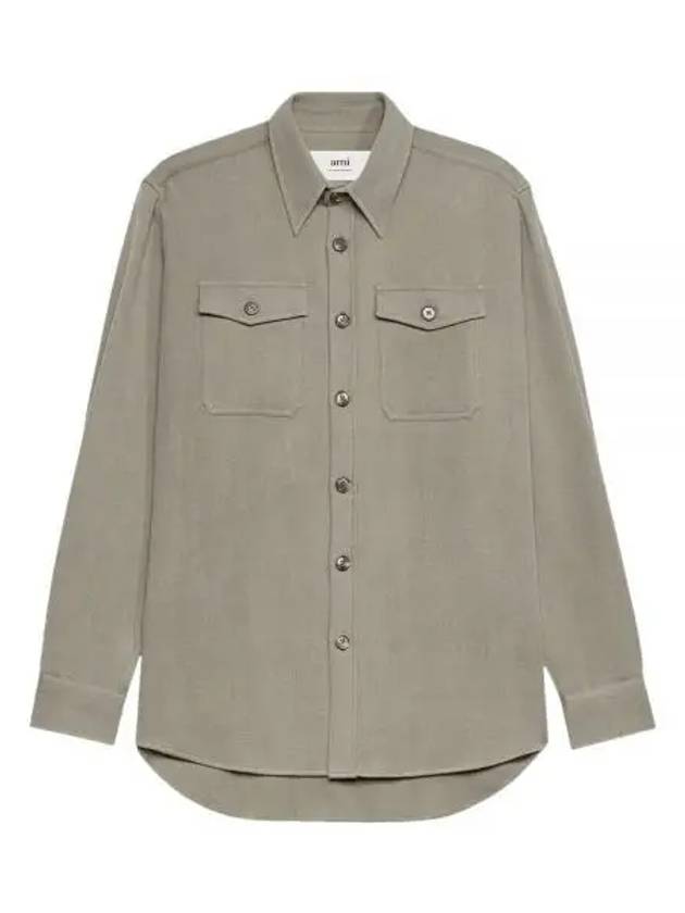 Chest Pocket Oversized Long Sleeve Shirt Taupe - AMI - BALAAN 2