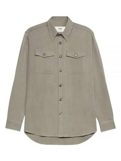 Chest Pocket Oversized Long Sleeve Shirt Taupe - AMI - BALAAN 2