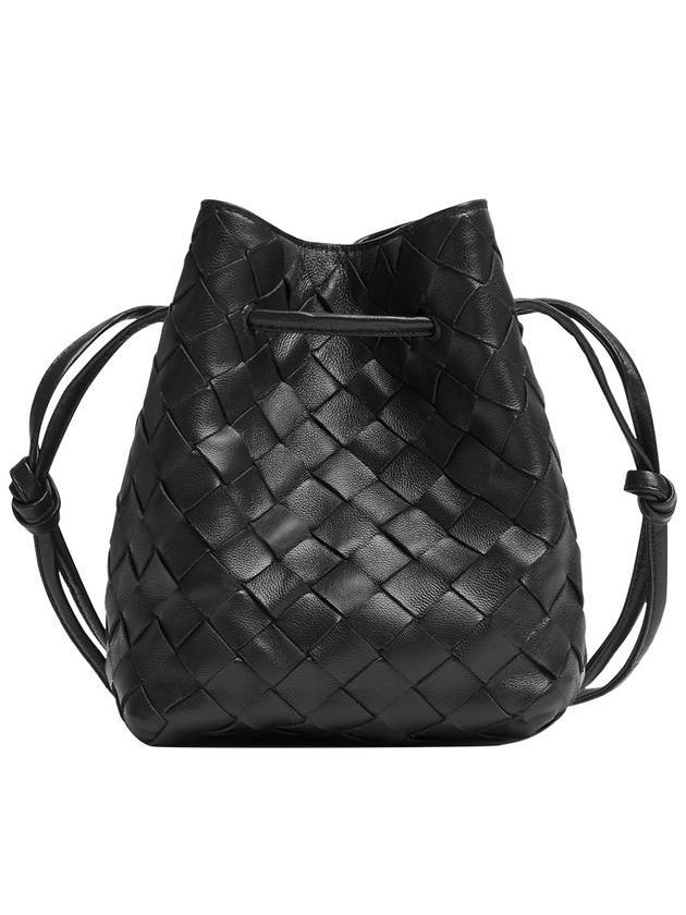 Small Metallic Stud Intrecciato Bucket Bag Black - BOTTEGA VENETA - BALAAN.