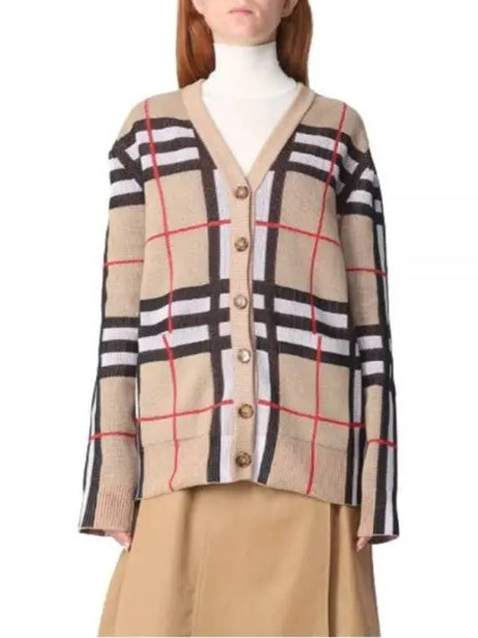 V-neck checked technical cotton cardigan archive beige - BURBERRY - BALAAN 2