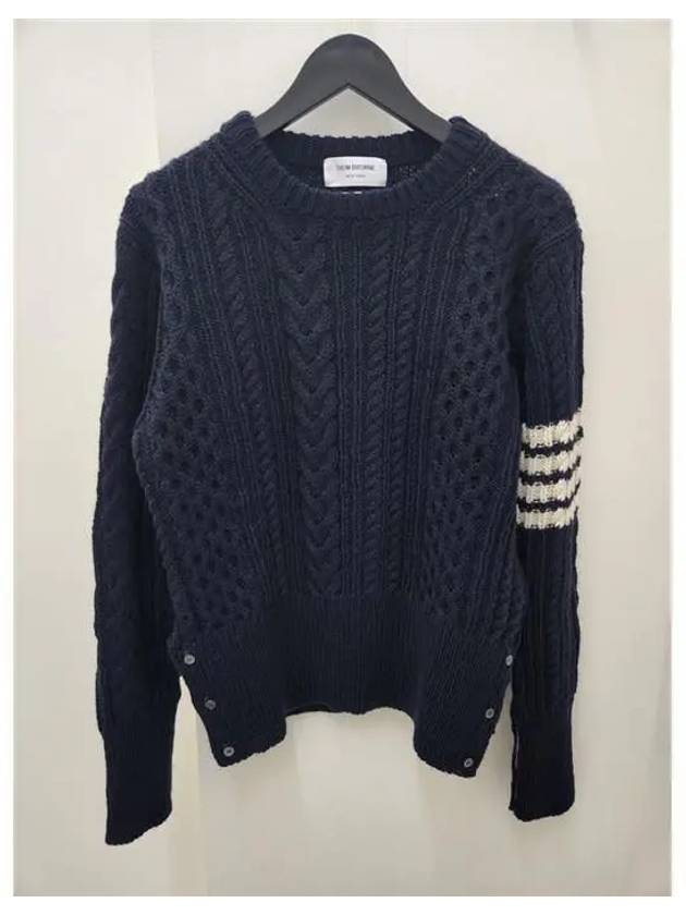 4-Bar Aran Cable Pullover Knit Top Navy - THOM BROWNE - BALAAN 2