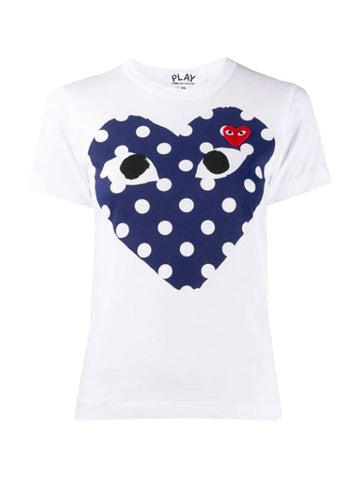 Women's Small Red Navy Dot Heart Wappen Short Sleeve T-Shirt P1 T233 1 White - COMME DES GARCONS PLAY - BALAAN 1