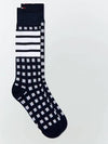 4 Bar Gingham Jacquard Mid Calf Socks Navy - THOM BROWNE - BALAAN.