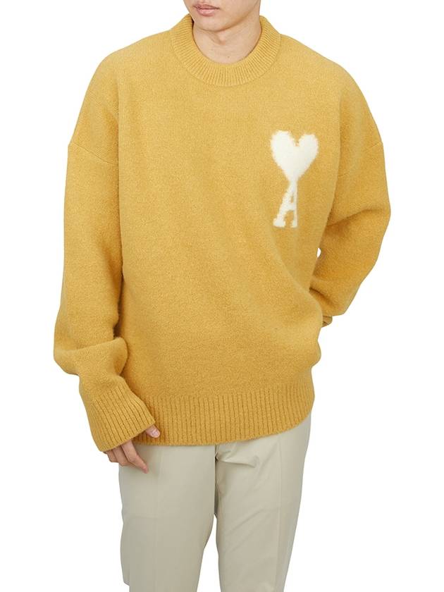 Intarsia Logo Crew Neck Knit Top Mustard - AMI - BALAAN 5