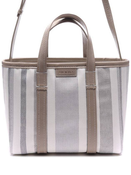 Barbes East West Raffia Striped Shopper Tote Bag Grey - BALENCIAGA - BALAAN 2