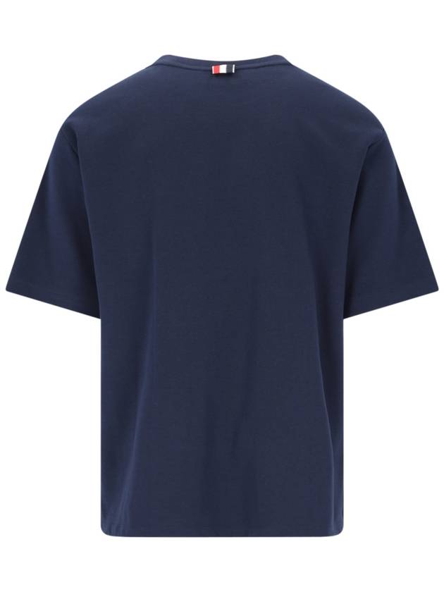 Cotton Oversized Pocket Short Sleeve T-Shirt Navy - THOM BROWNE - BALAAN 4