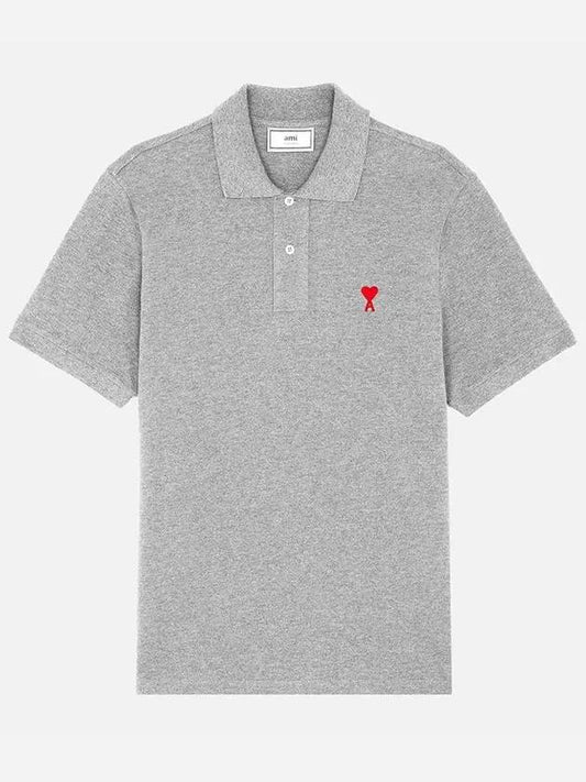 Men's Heart Logo Polo Shirt Heather Grey - AMI - BALAAN 2