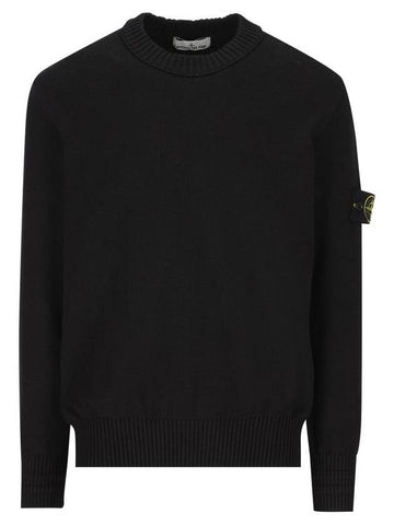 Round Neck Wappen Organic Knit Top Black - STONE ISLAND - BALAAN 1