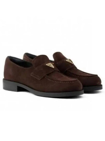 Triangle Logo Suede Loafers Dark Brown - PRADA - BALAAN 2