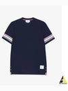 Textured Cotton Stripe Short Sleeve T-Shirt Navy - THOM BROWNE - BALAAN 2