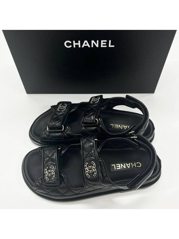 Women's CC Logo Velcro Sandals Gold Black - CHANEL - BALAAN 3