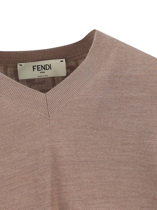 V-Neck Double Fabric Sweater Grey - FENDI - BALAAN 4