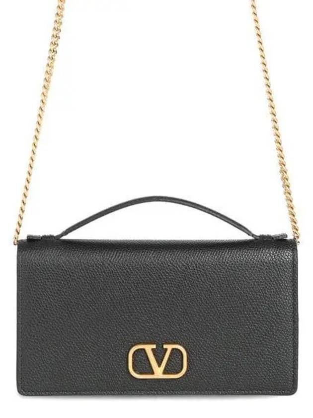 V logo signature grainy calfskin chain shoulder bag black - VALENTINO - BALAAN 2