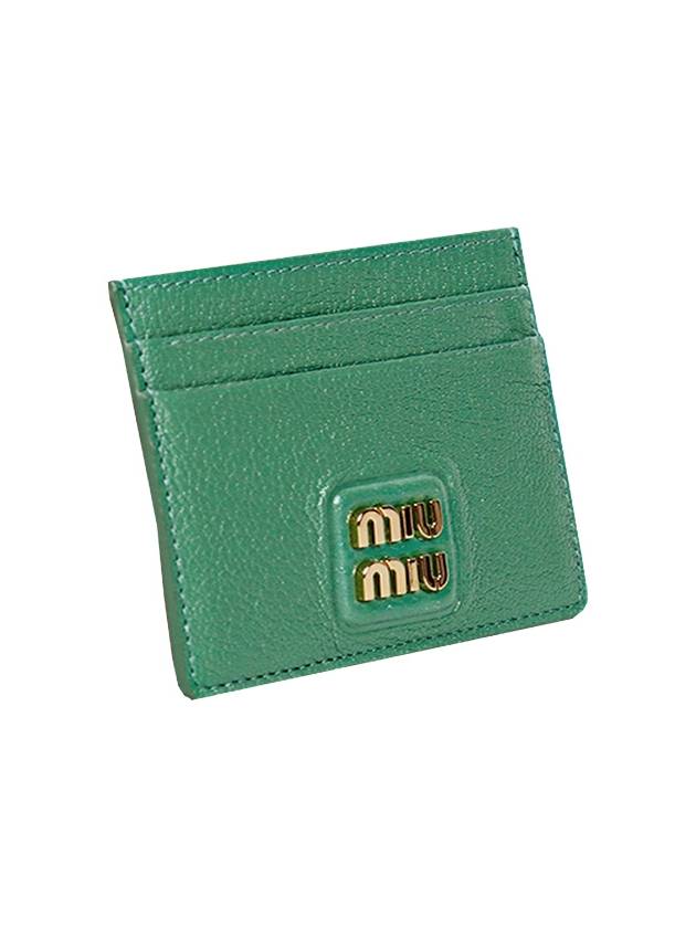 Metal Logo Madaras Leather Card Holder Sage Green - MIU MIU - BALAAN 4