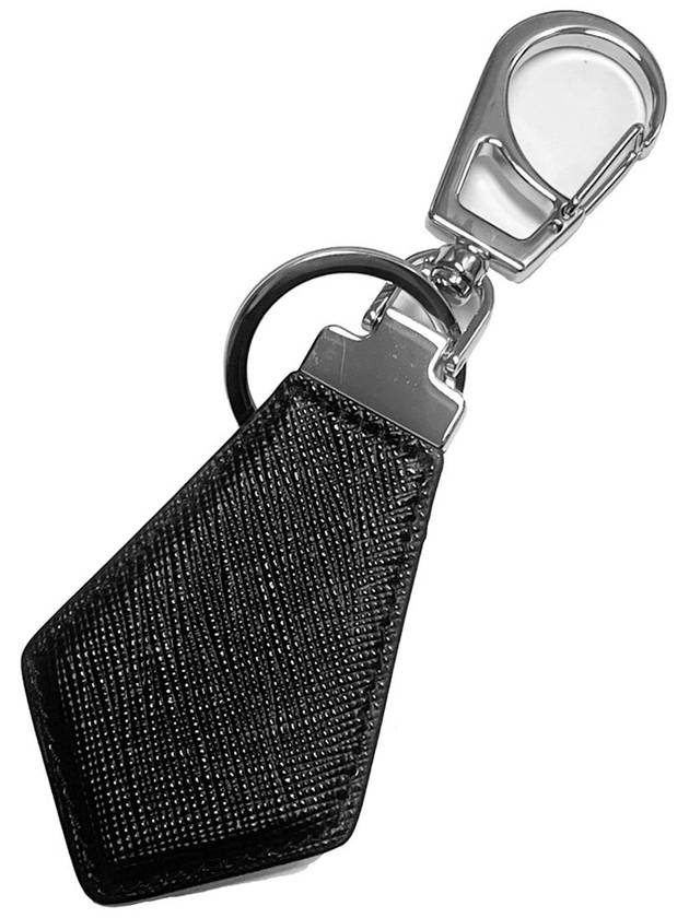 Saffiano Triangle Logo Leather Key Holder Black - PRADA - BALAAN 5