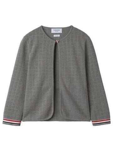 Grid stitch pointel cropped crewneck cardigan light gray - THOM BROWNE - BALAAN 1