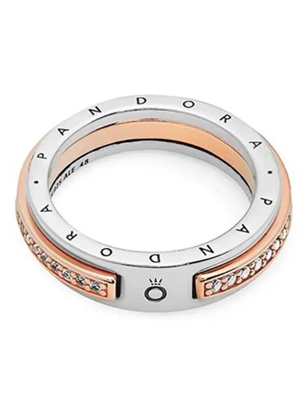 Signature Logo Pave Two-Tone Rose Ring Silver Gold - PANDORA - BALAAN 4