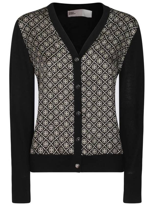 Logo Detail V-Neck Cardigan Black - TORY BURCH - BALAAN 2