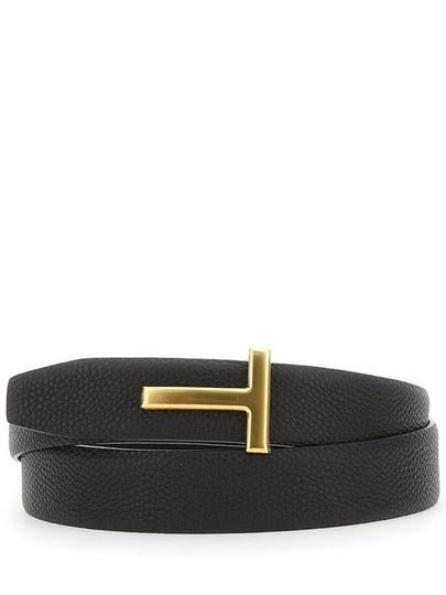 T Logo Reversible Leather Belt Black Brown - TOM FORD - BALAAN 2