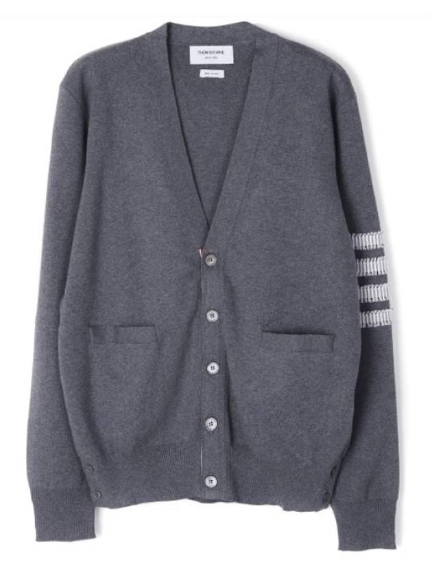 4-Bar V-Neck Milan Seersucker Cardigan Medium Grey - THOM BROWNE - BALAAN 2