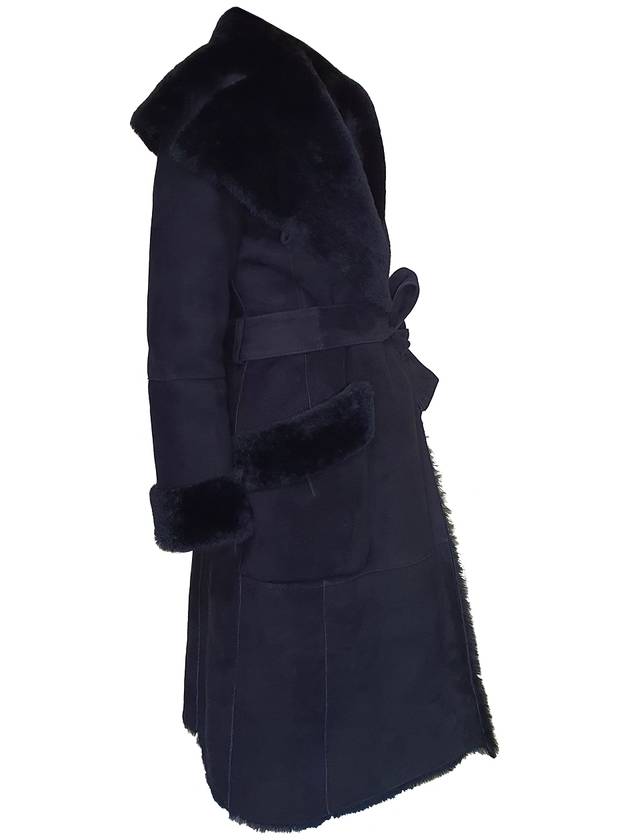 Shearling sheepskin mutton belt fur collar black long tax coat - ARMANI COLLEZIONI - BALAAN 4