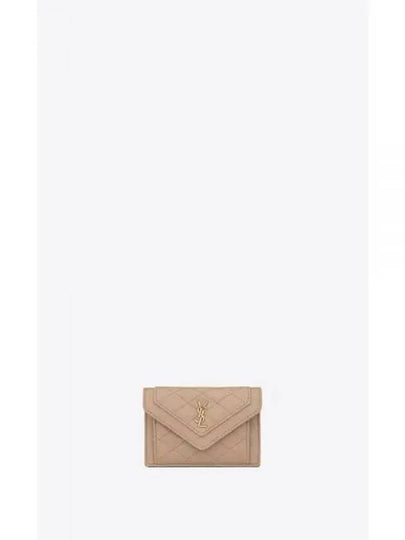 Gabi Logo Quilted Lambskin Card Wallet Beige - SAINT LAURENT - BALAAN 2