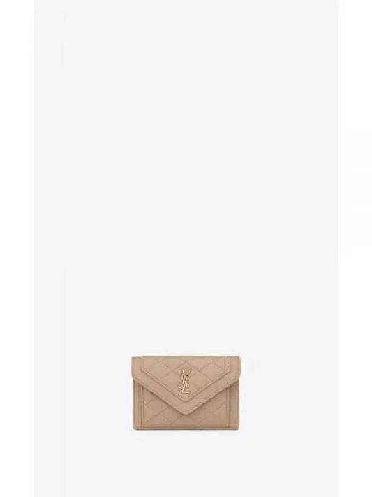 Gabi Logo Quilted Lambskin Card Wallet Beige - SAINT LAURENT - BALAAN 2