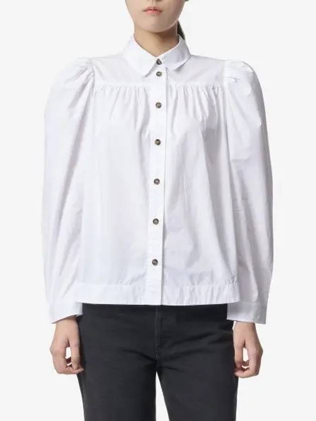 Cotton Poplin Long Sleeve Shirt White - GANNI - BALAAN 2