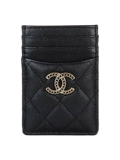 Strass CC Logo Caviar Leather Card Wallet Black - CHANEL - BALAAN 2