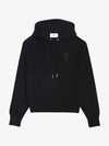 Big Heart Logo Heavy Loopback Organic Cotton Fleece Hoodie Black - AMI - BALAAN 3