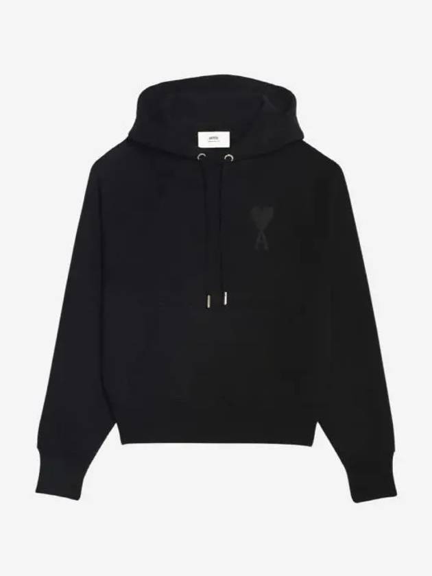 Big Heart Logo Heavy Loopback Organic Cotton Fleece Hoodie Black - AMI - BALAAN 3