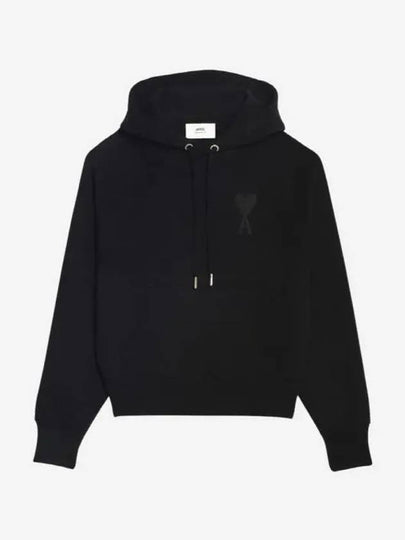 Big Heart Logo Heavy Loopback Organic Cotton Fleece Hoodie Black - AMI - BALAAN 2