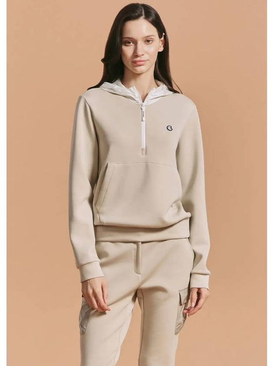 Online Exclusive Women s Kangaroo Pocket Woven Hooded Long Sleeve T Shirt Beige - CLEVELAND GOLF - BALAAN 1