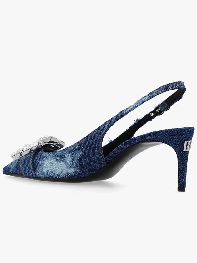 Rhinestone Buckle Patchwork Denim Slingback Heel Blue - DOLCE&GABBANA - BALAAN 6