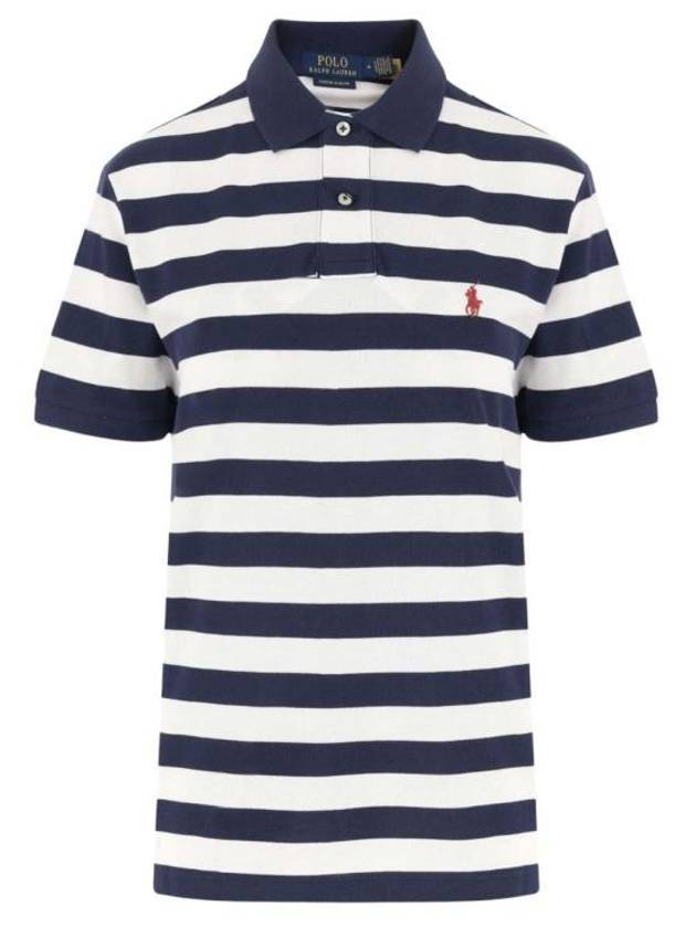 Embroidery Logo Stripes Cotton Polo Shirt White Navy - POLO RALPH LAUREN - BALAAN 1