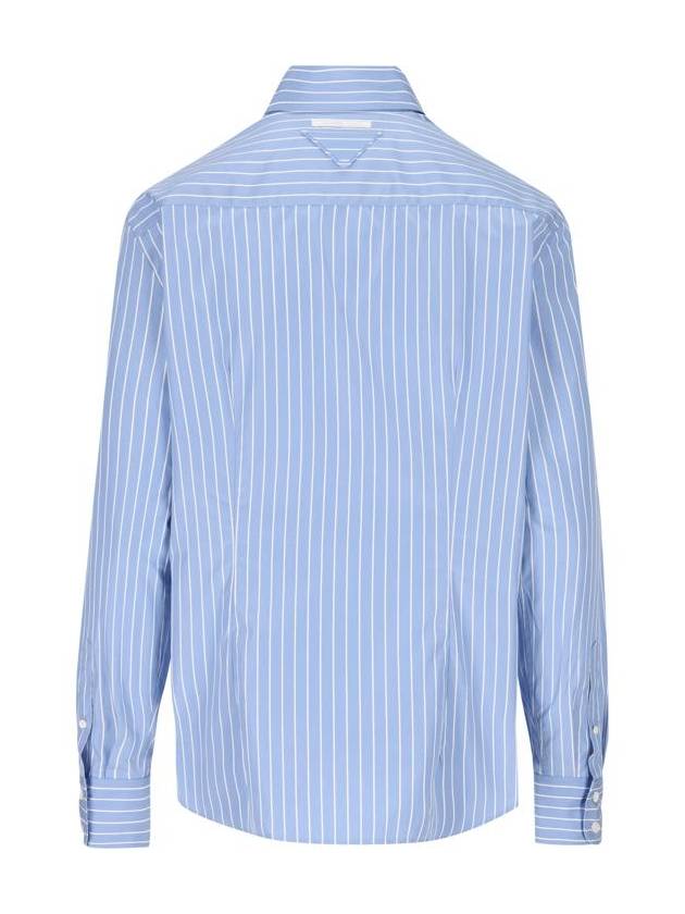 Striped Poplin Shirt Sapphire Blue - PRADA - BALAAN 3