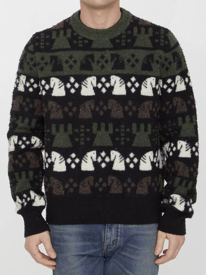 Chess Intarsia Wool Blend Knit Top Black - BURBERRY - BALAAN 2