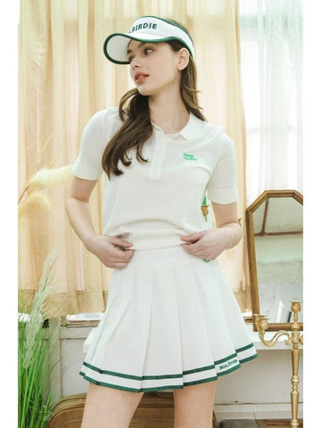 DOUBLE LINE PLEATS SKIRT logo pleated WHITE GREEN - MONBIRDIE GOLF - BALAAN 1