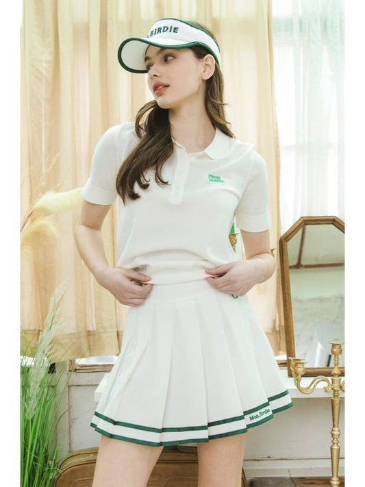 DOUBLE LINE PLEATS SKIRT logo pleated WHITE GREEN - MONBIRDIE GOLF - BALAAN 1