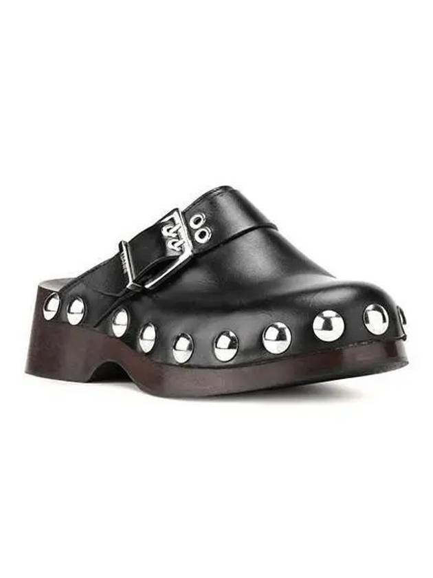 Sandals Studded Leather Crog Mule Black Light Pink - GANNI - BALAAN 1