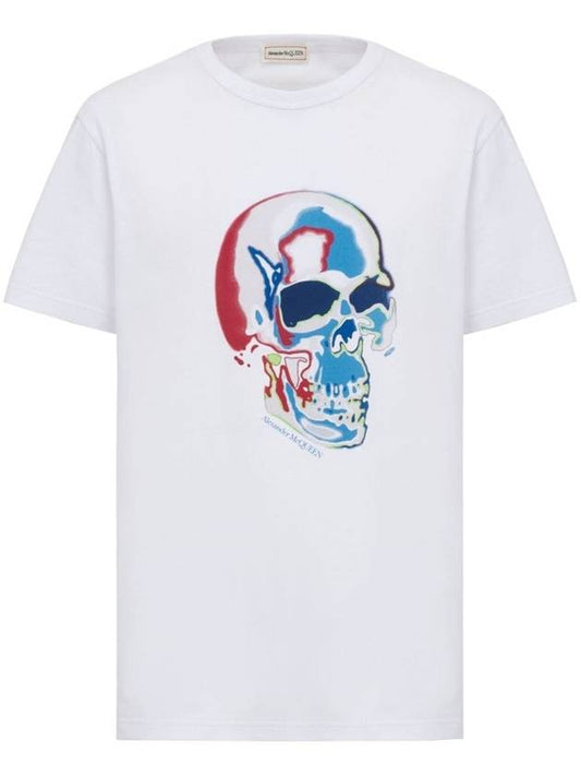 Solarised Skull Print Short Sleeve T-shirt White - ALEXANDER MCQUEEN - BALAAN 1