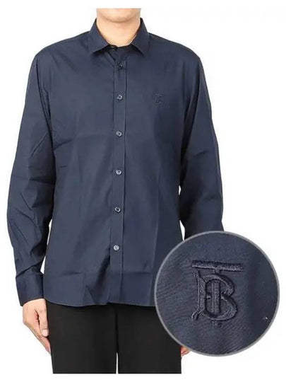 Monogram TB Logo Stretch Cotton Long Sleeve Shirt Navy - BURBERRY - BALAAN 2